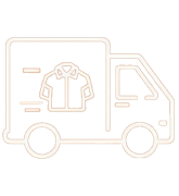 Outline of a delivery truck with a shirt symbol on the side, representing clothing delivery or laundry service.